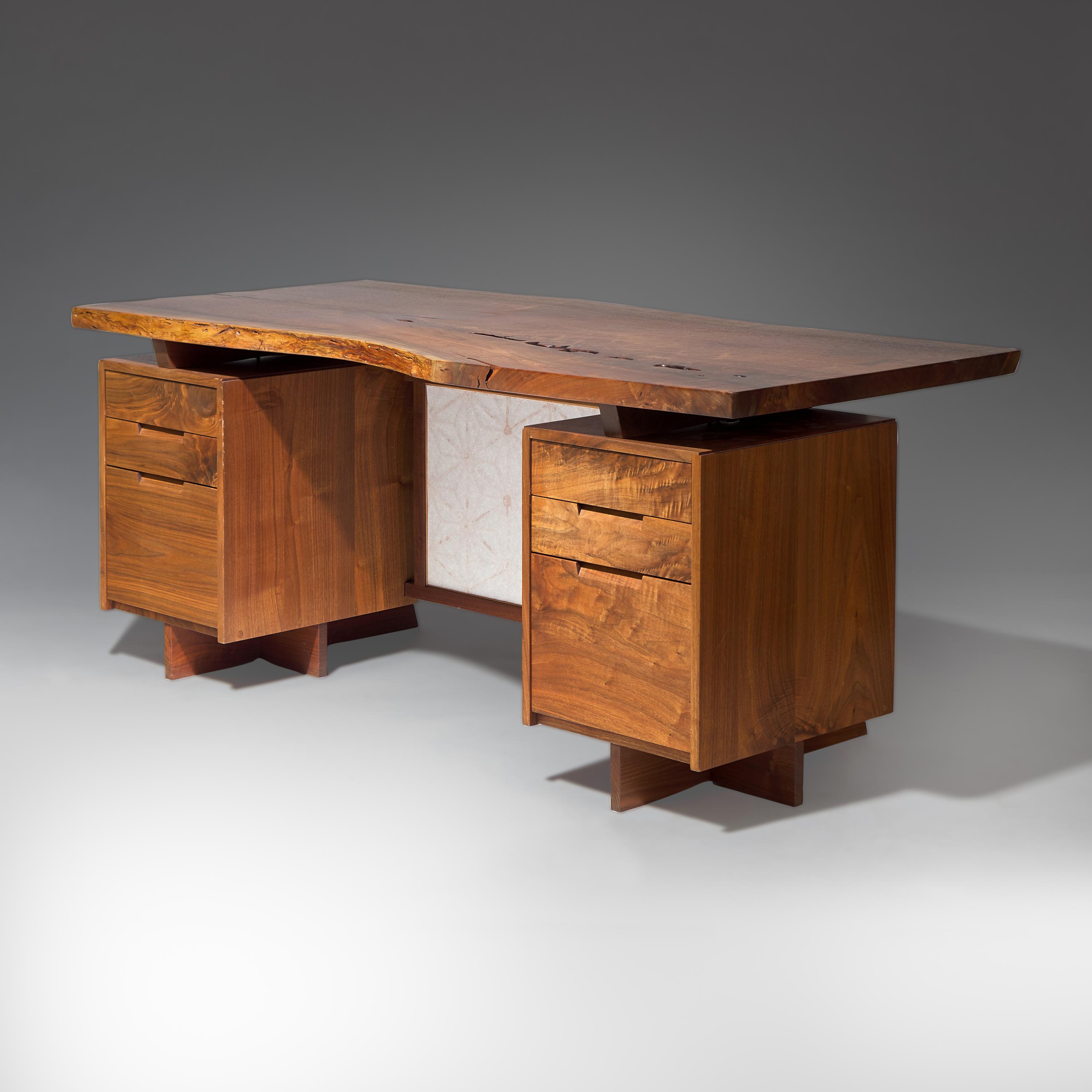 Double-pedestal desk with Asa-No-Ha panel, 2010 Nakashima Studio, USA