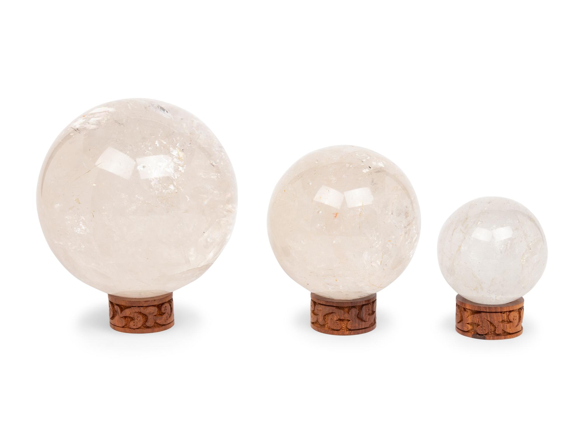Three Rock Crystal Spherical Ornaments