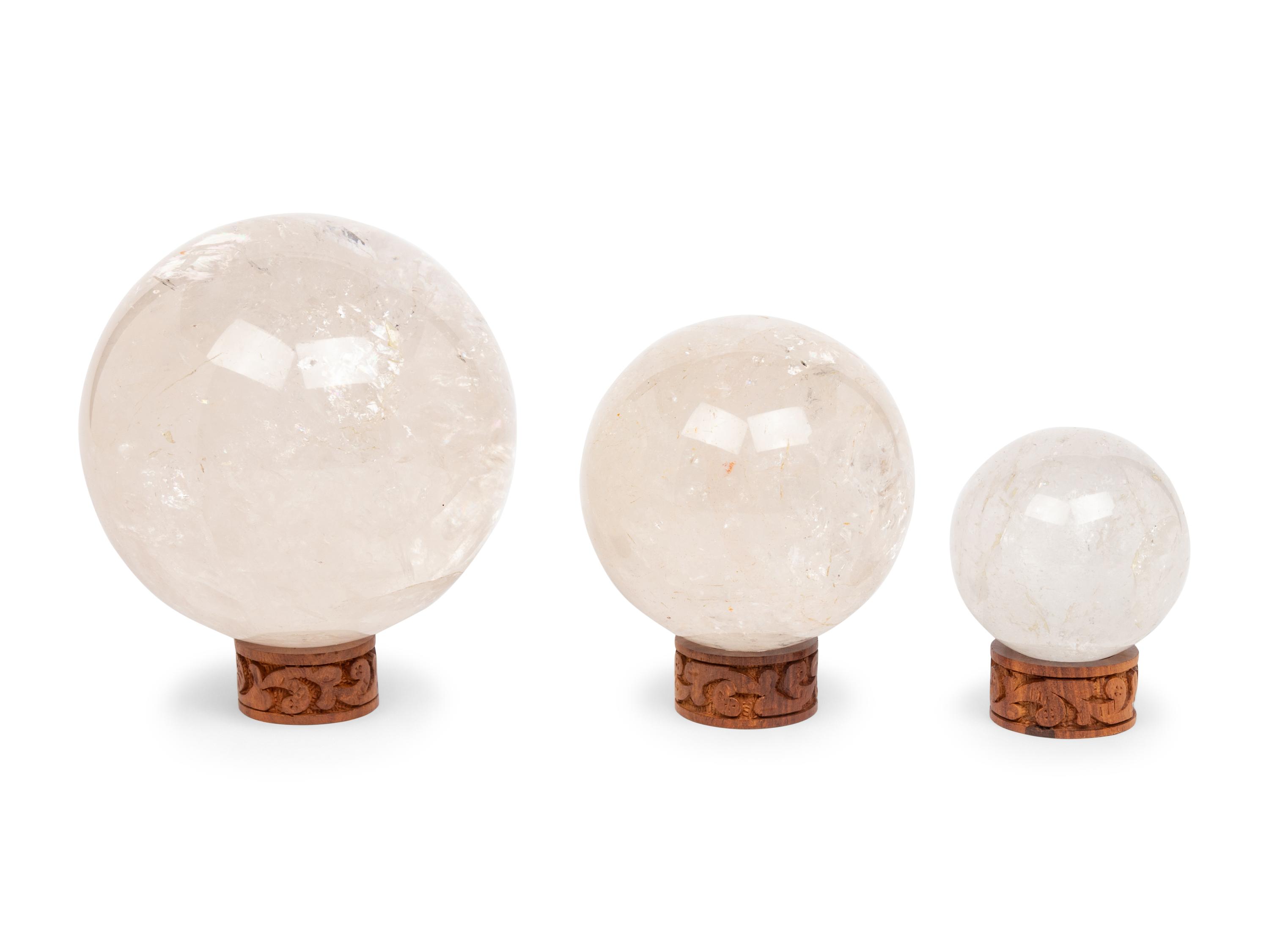 Three Rock Crystal Spherical Ornaments