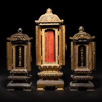 Three Japanese Gilt and Black Lacquer Shrines