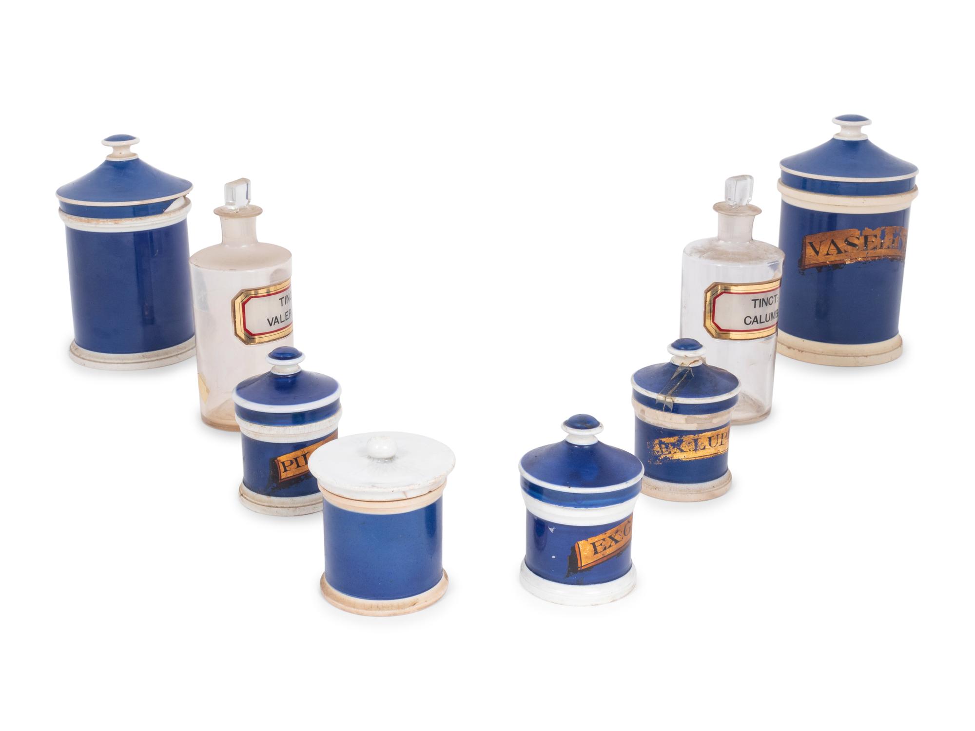 A Collection of Stoneware and Glass Apothecary Jars