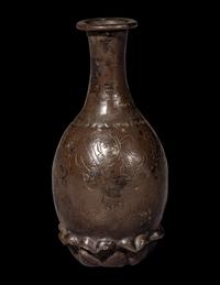 A Small Chinese Incised Silver Rekuqyary Bottle