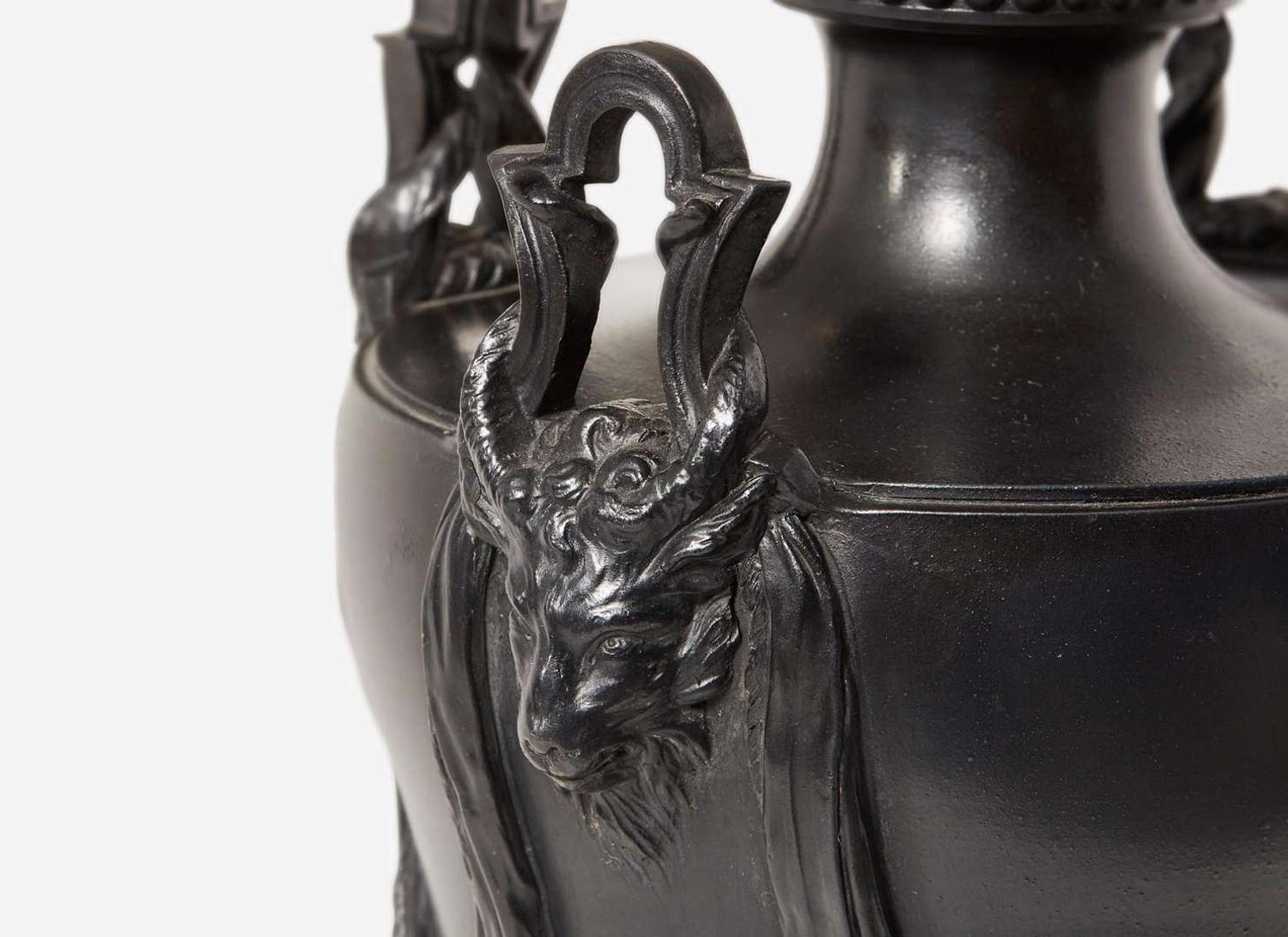 A Large Wedgwood & Bentley Four Handled Black Basalt Vase and Cover, UK, 1770s