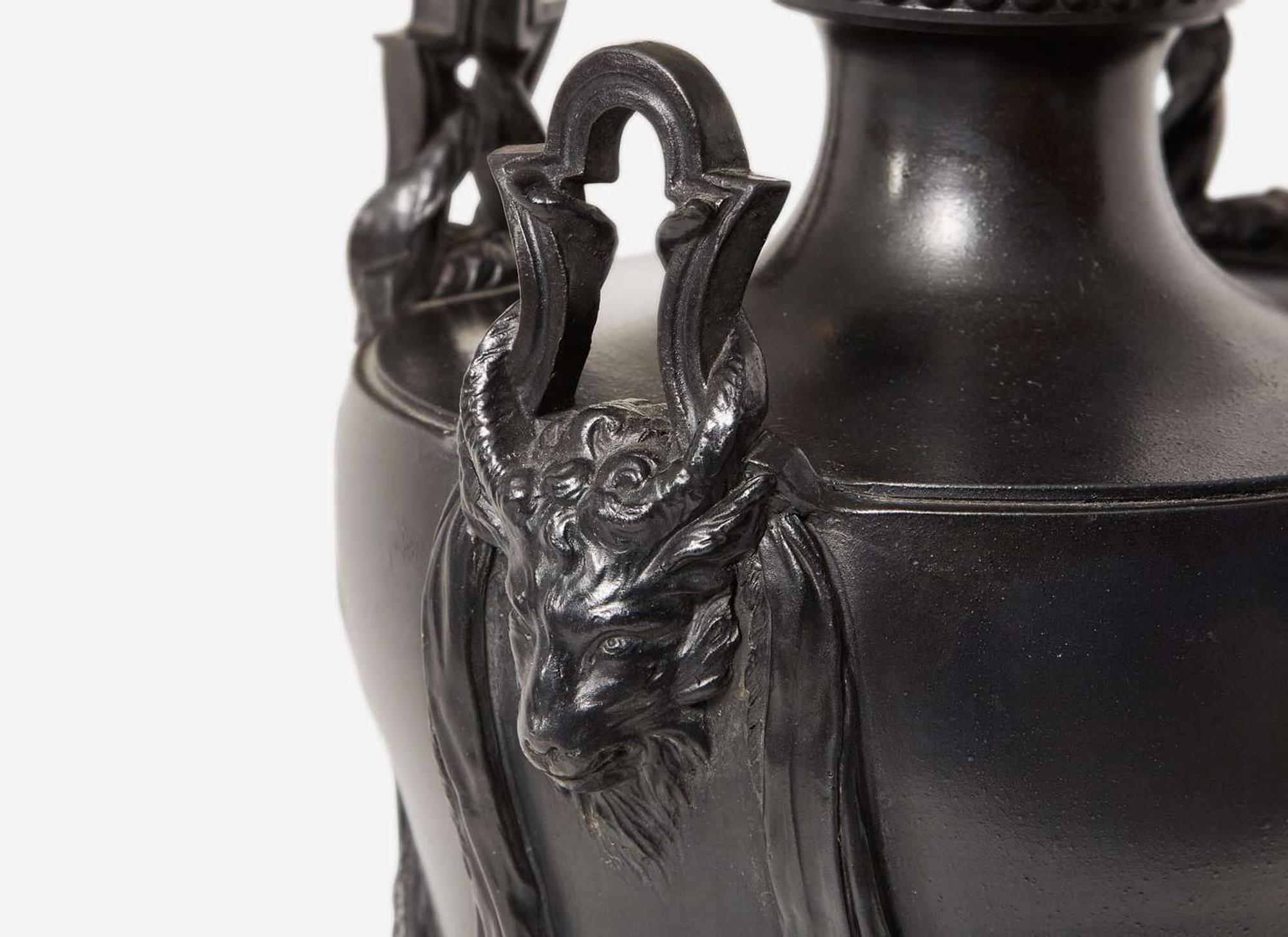 A Large Wedgwood & Bentley Four Handled Black Basalt Vase and Cover, UK, 1770s