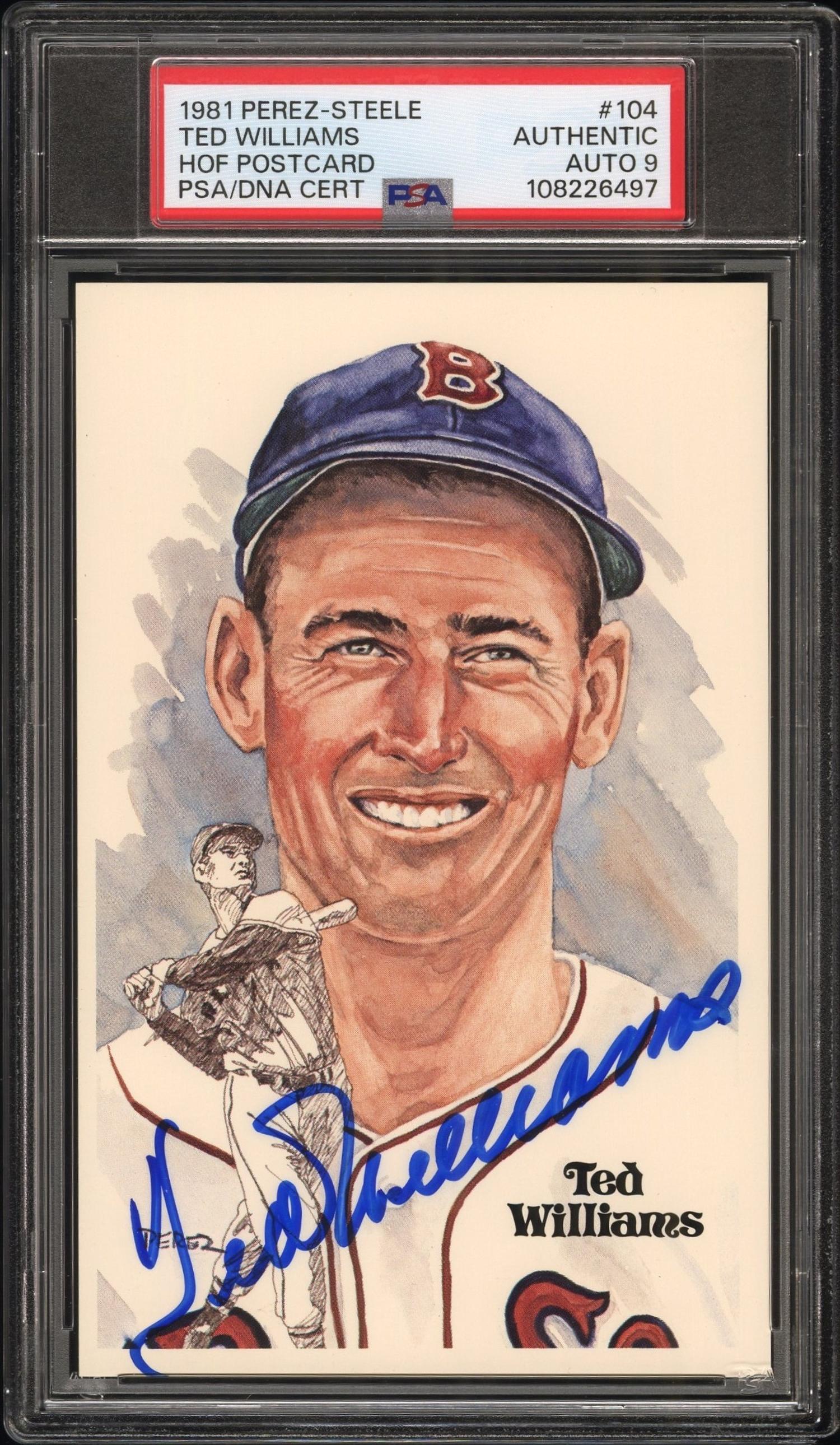 A Ted Williams Signed Autograph Perez Steele Hall of Fame Postcard (PSA 9 AUTO)