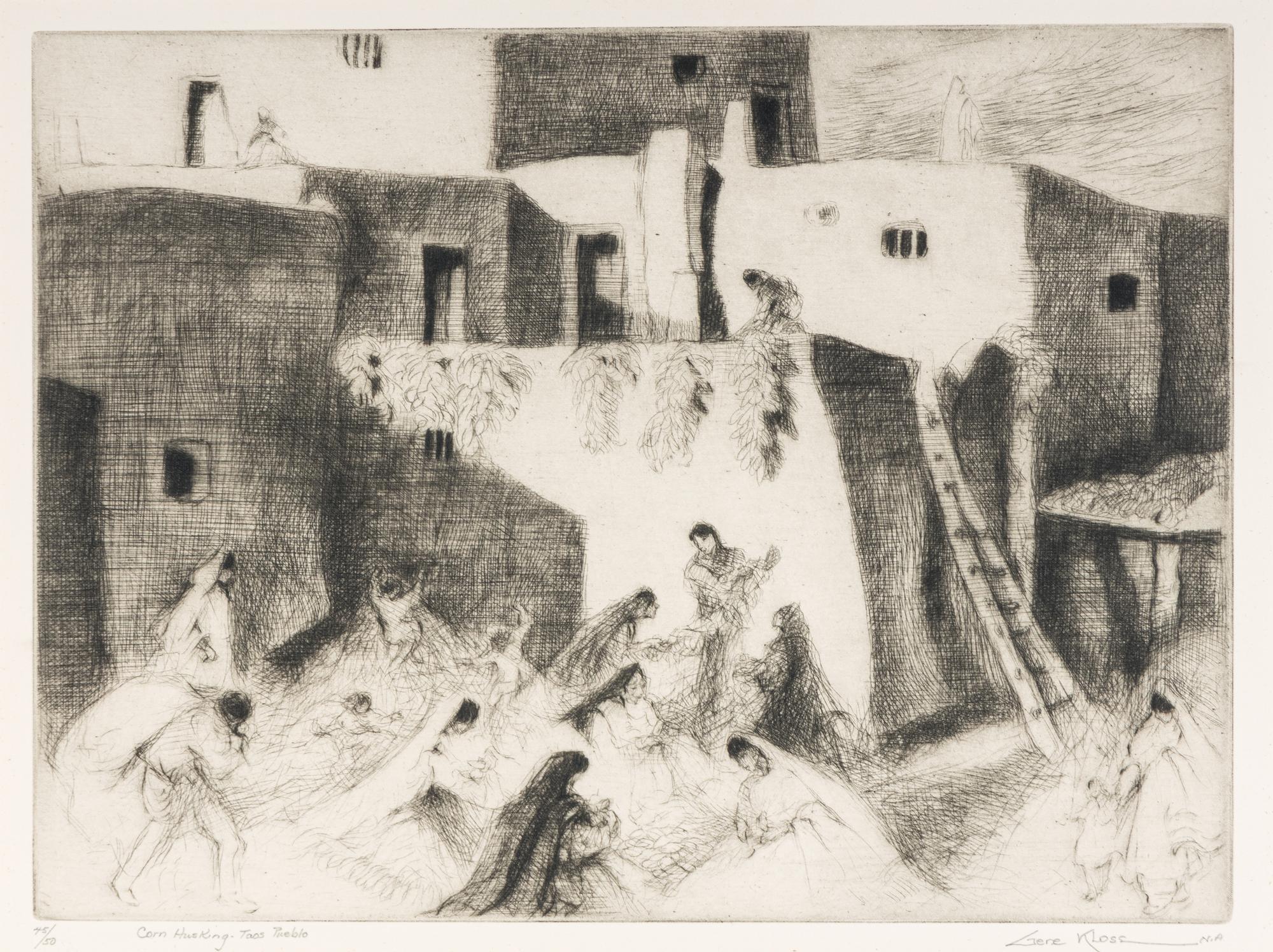 Corn Husking, Taos Pueblo