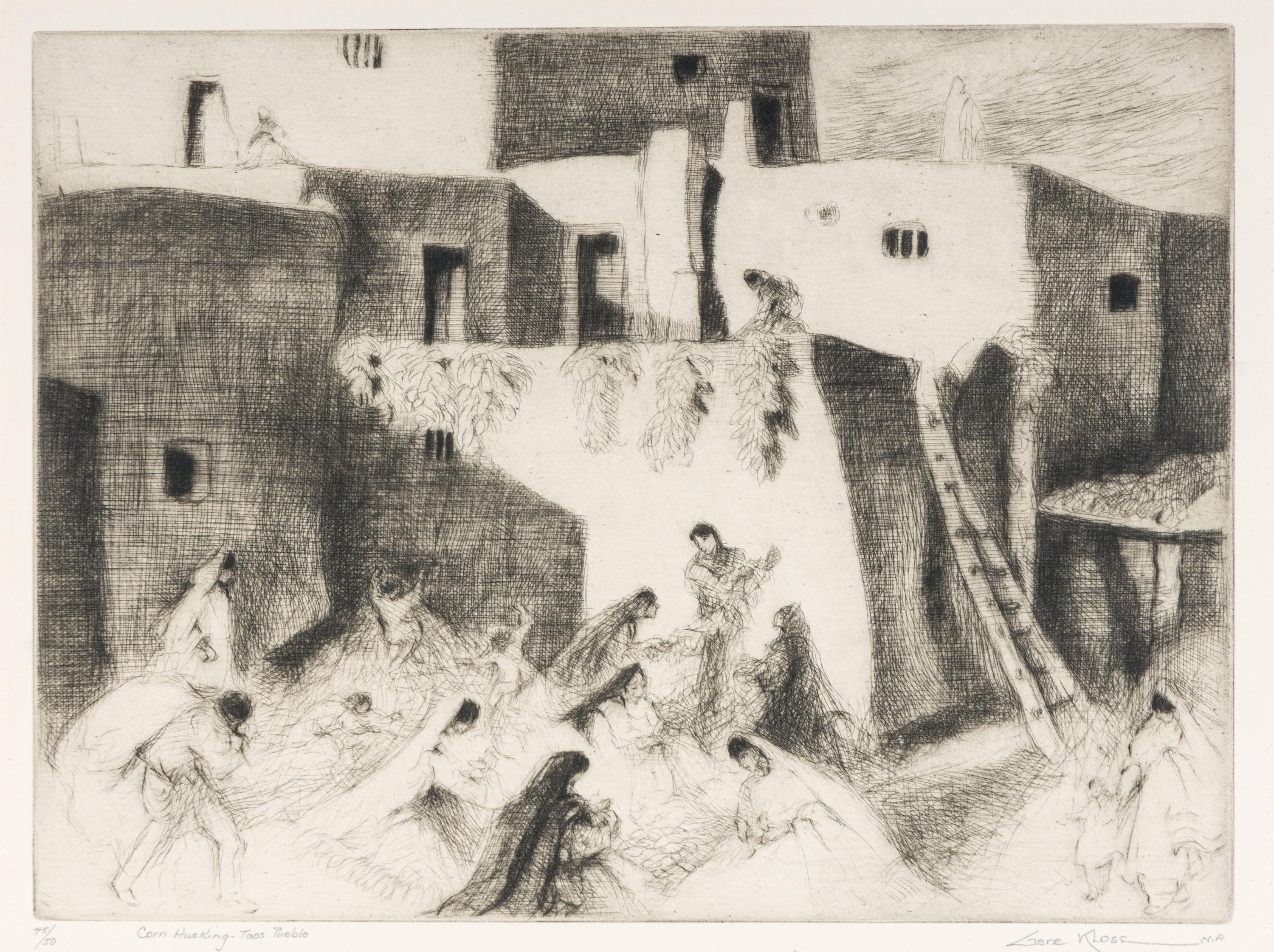 Corn Husking, Taos Pueblo
