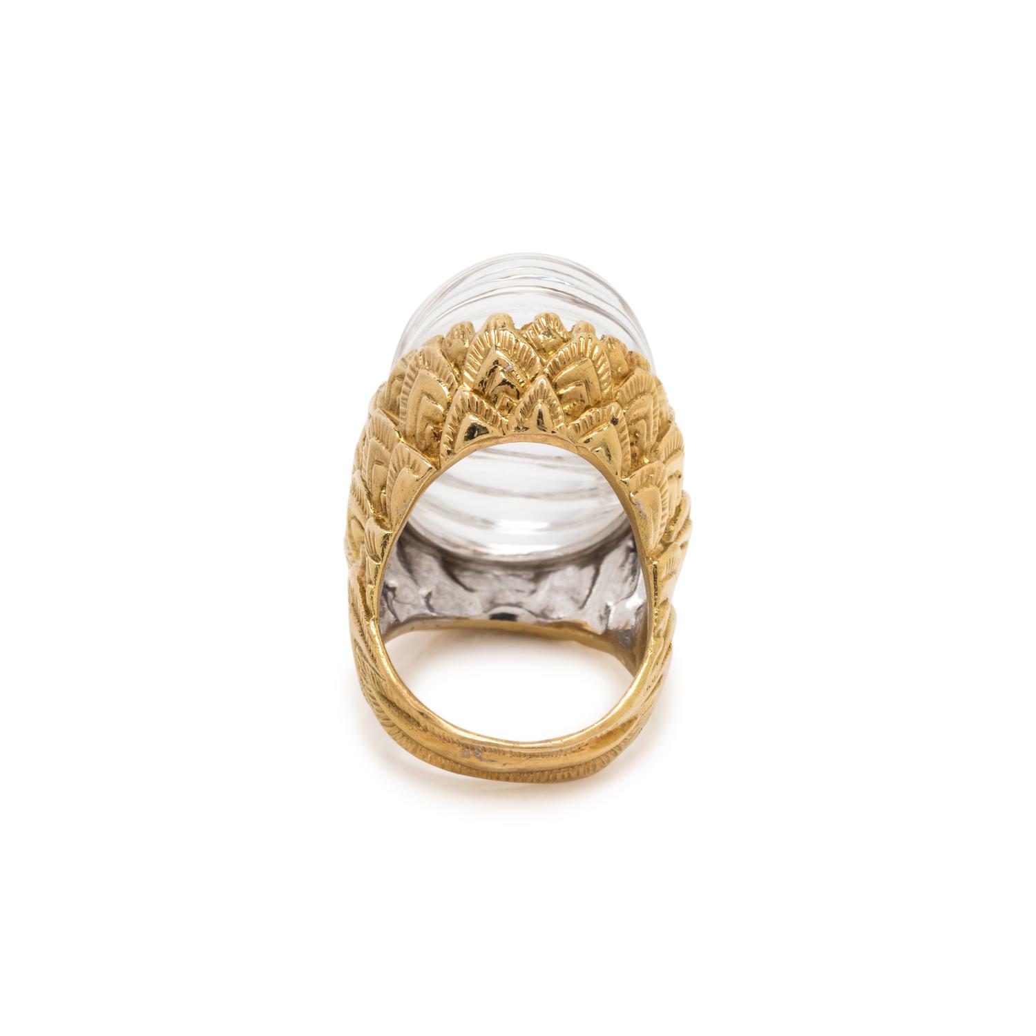 YELLOW GOLD AND ROCK CRYSTAL RING
