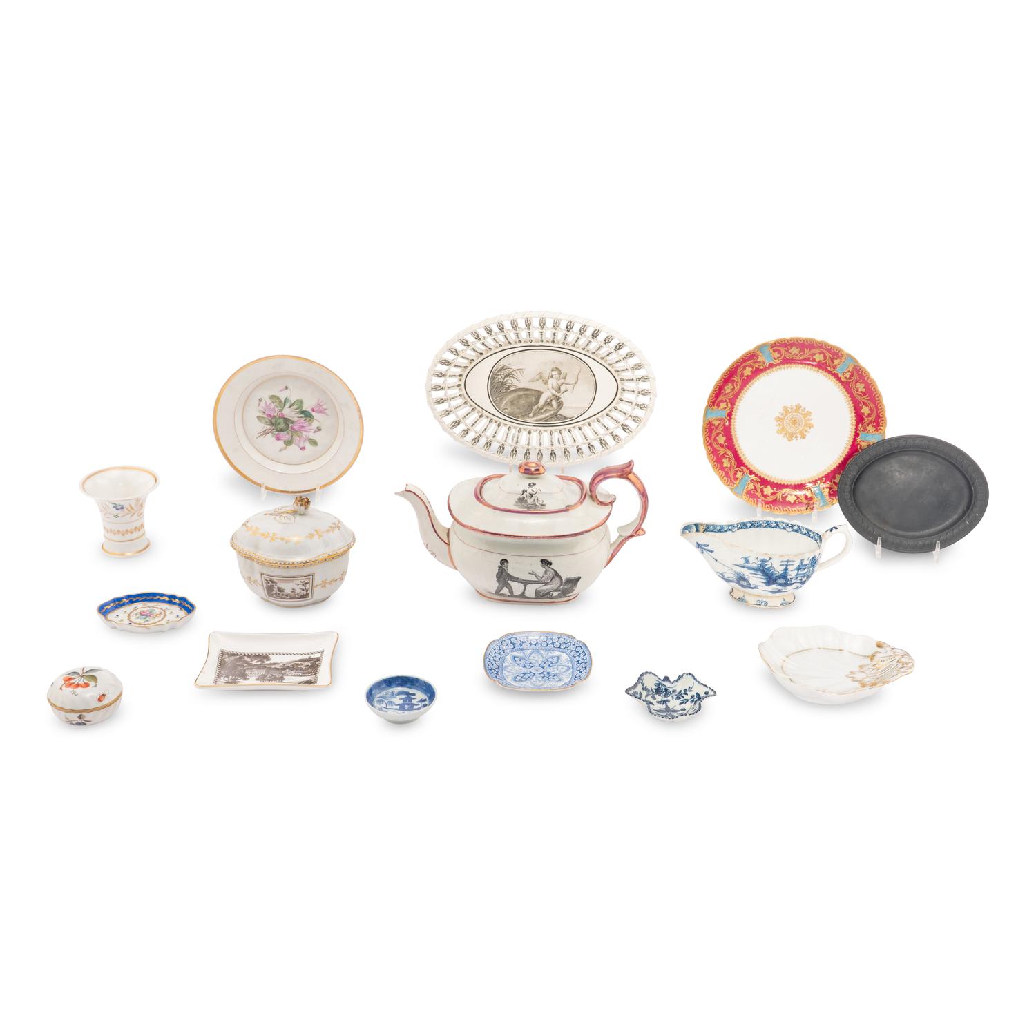 Fifteen English and Continental Porcelain and Ceramic Table Articles
