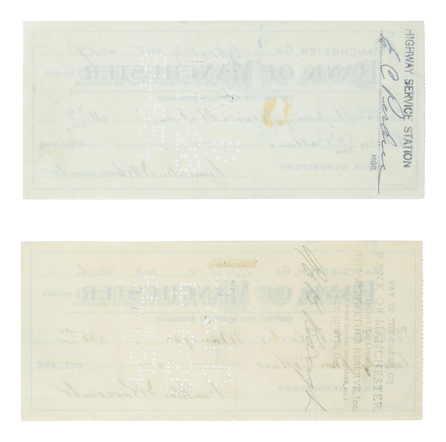 ROOSEVELT, Franklin D. (1882-1945). A group of 8 items, highlighted by 2 signed checks.