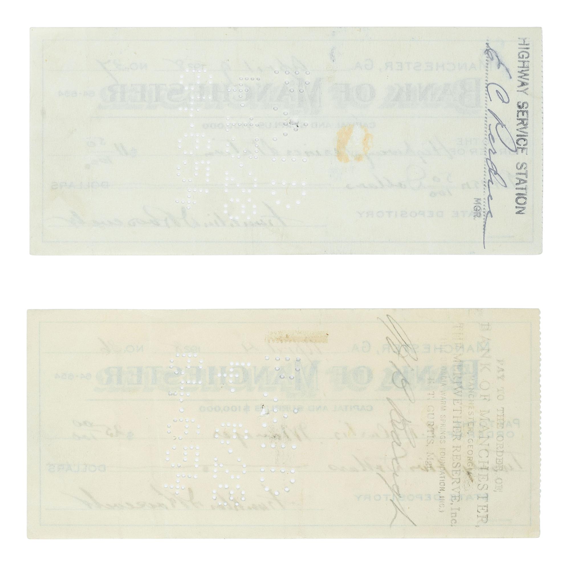 ROOSEVELT, Franklin D. (1882-1945). A group of 8 items, highlighted by 2 signed checks.