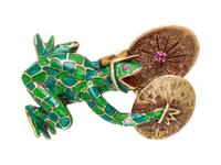 MARTINE, ENAMEL AND RUBY FROG BROOCH
