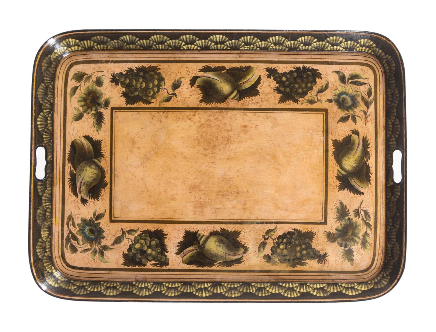 Two English Polychrome-Decorated Papier-Mache Trays