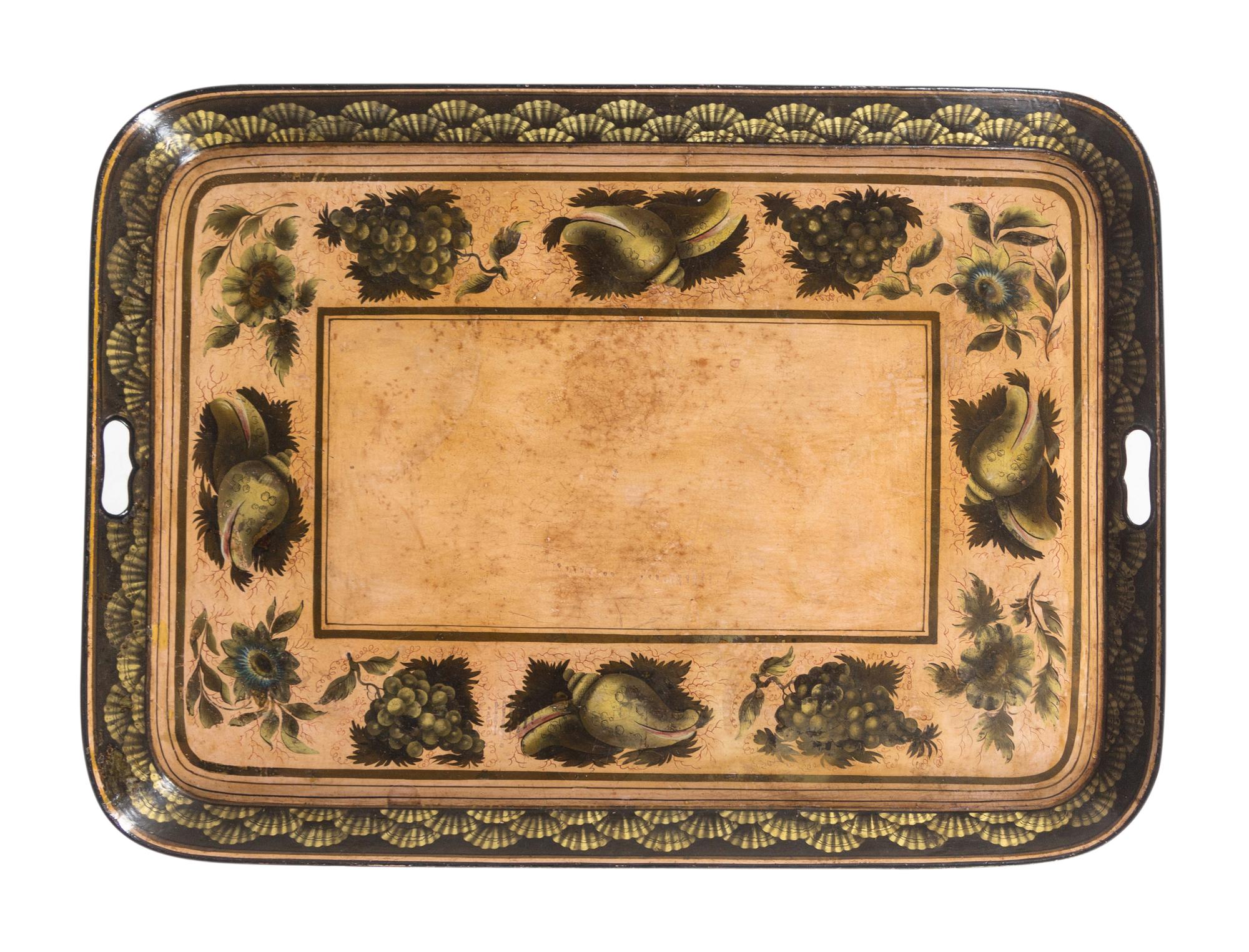 Two English Polychrome-Decorated Papier-Mache Trays