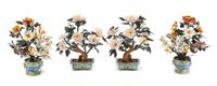 Two Pairs of Chinese Hardstone Models of Trees Height of tallest 15 inches.