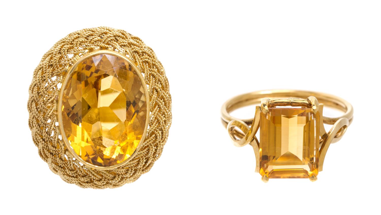 A Collection of Yellow Gold and Citrine Jewelry, 18.60 dwts.