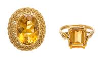 A Collection of Yellow Gold and Citrine Jewelry, 18.60 dwts.