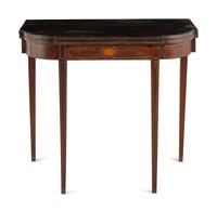 A George III Style Mahogany and Satinwood Marquetry Flip-Top Table
