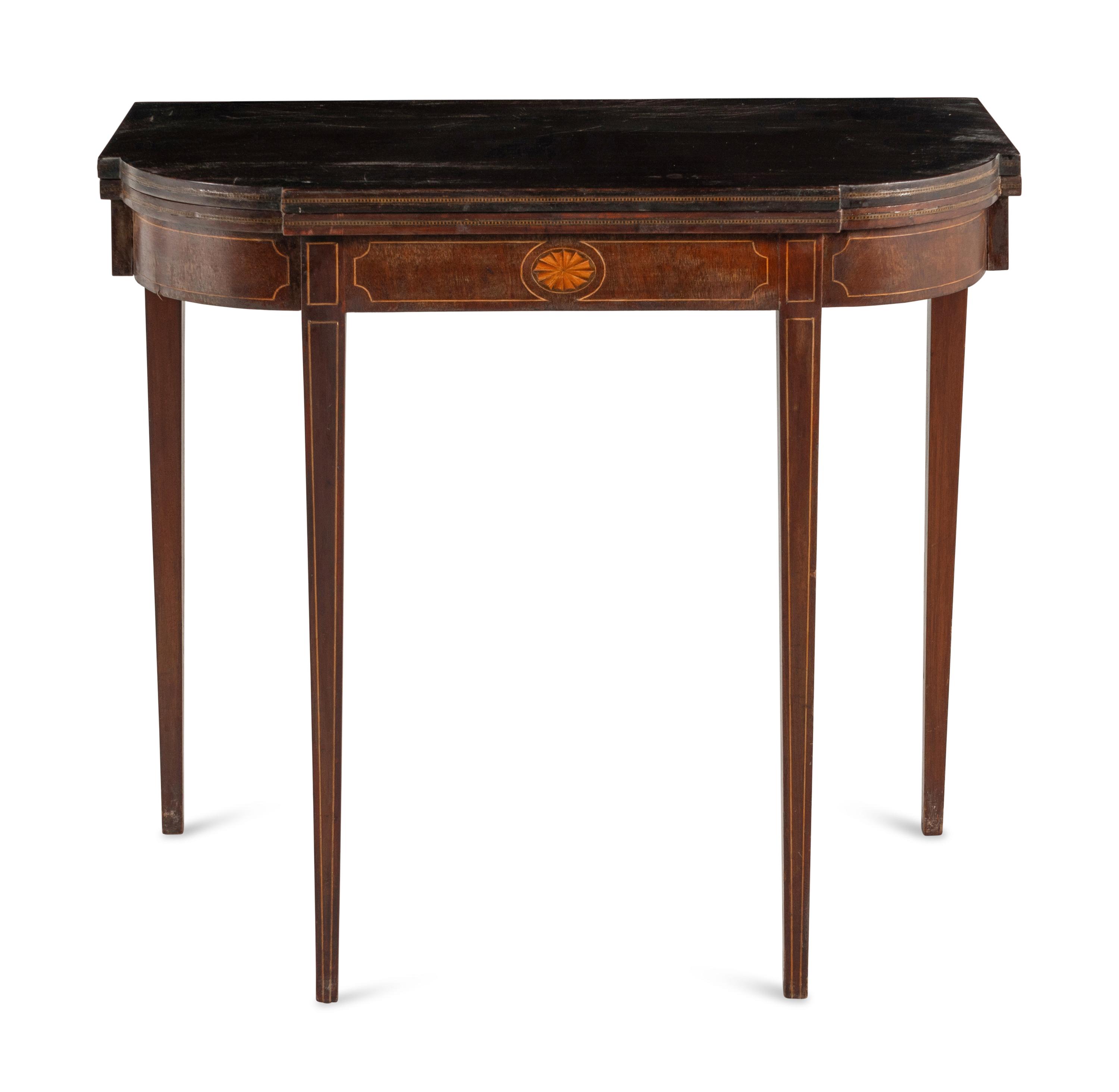 A George III Style Mahogany and Satinwood Marquetry Flip-Top Table