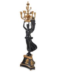 A Monumental Empire Style Gilt and Patinated Bronze Figural Torchère