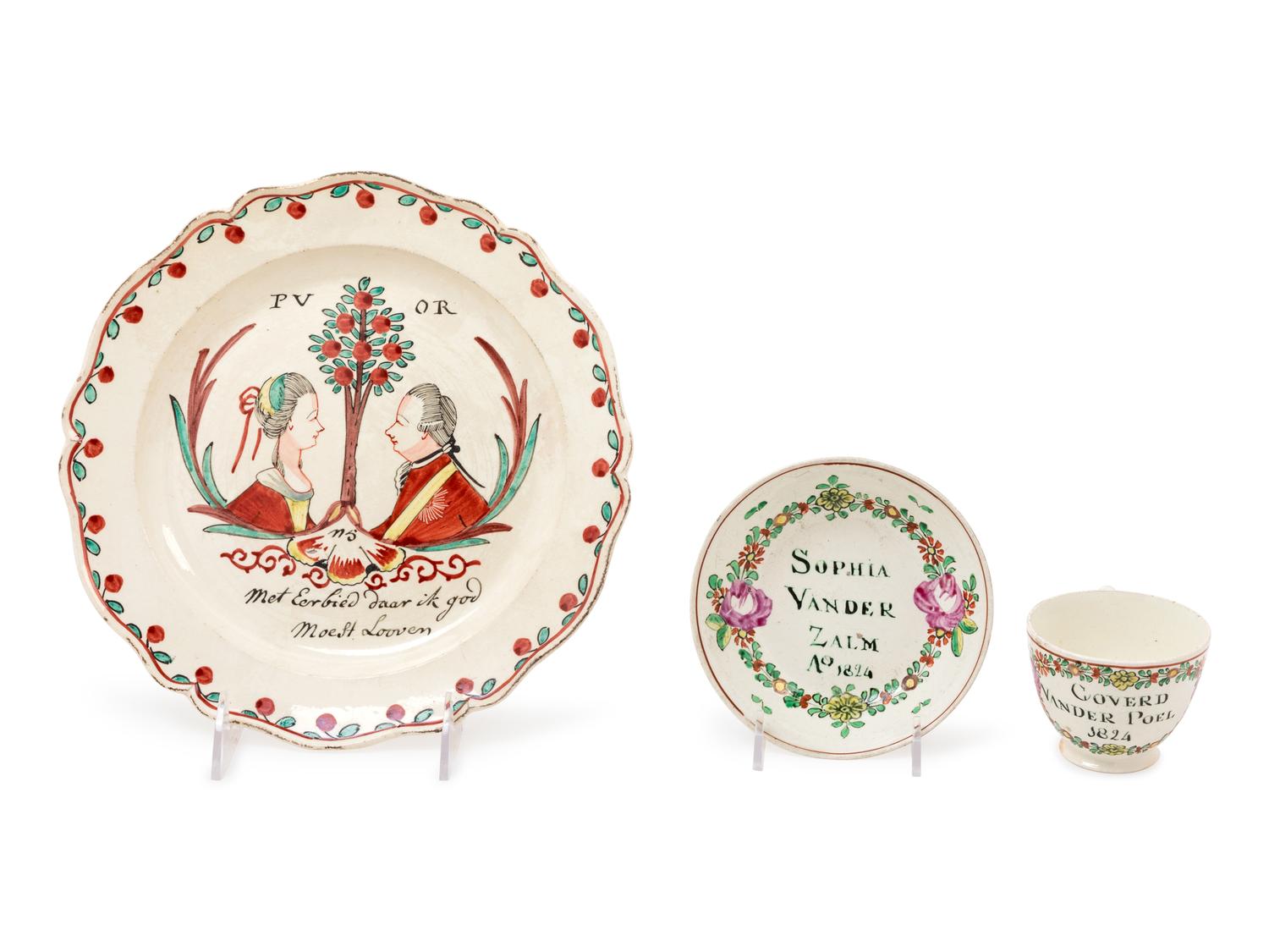 Three Netherlands-Decorated Staffordshire Creamware Articles