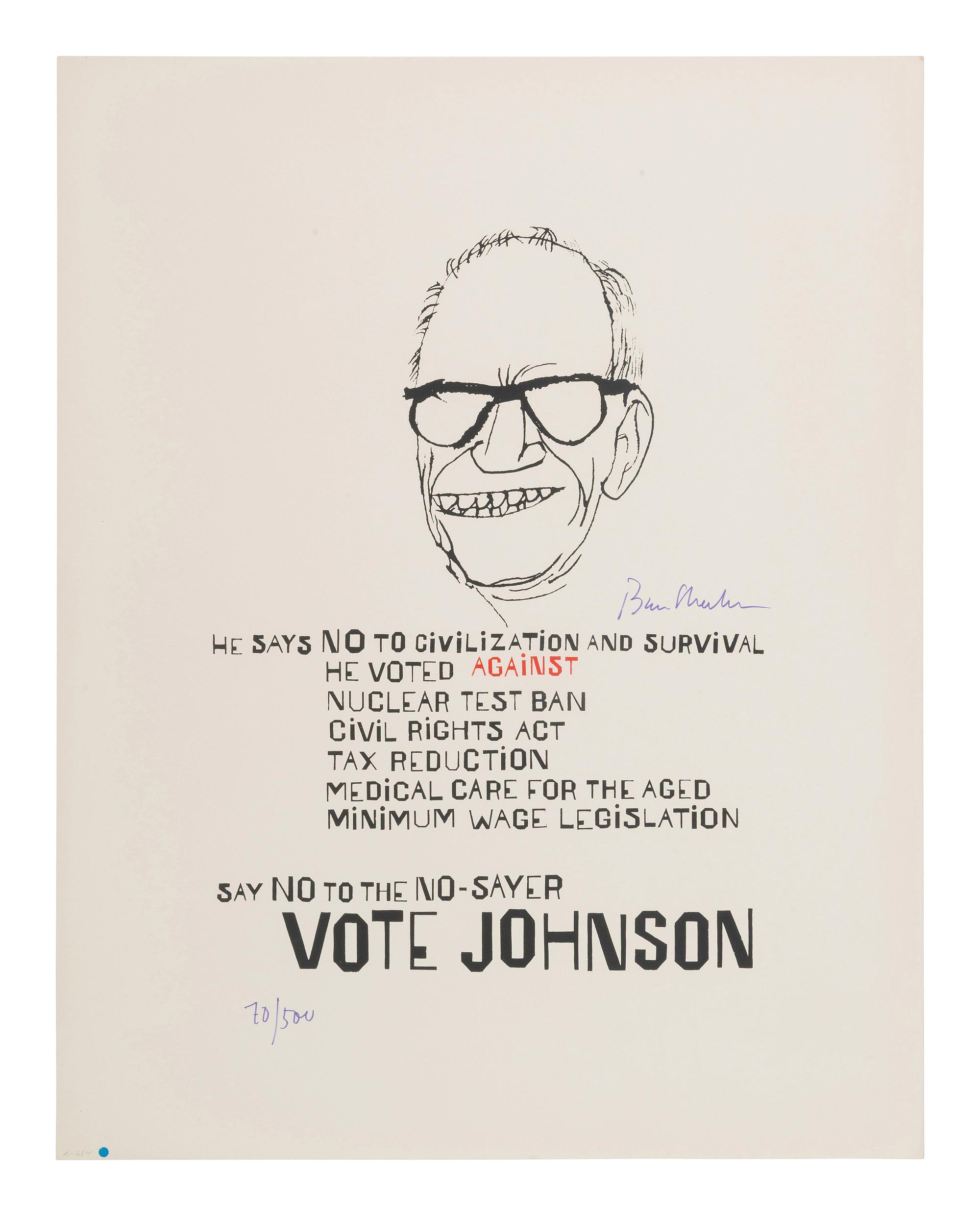 [POLITICS] SHAHN, Ben. Say No to the No-Sayer Vote Johnson campaign posters (signed and numbered)