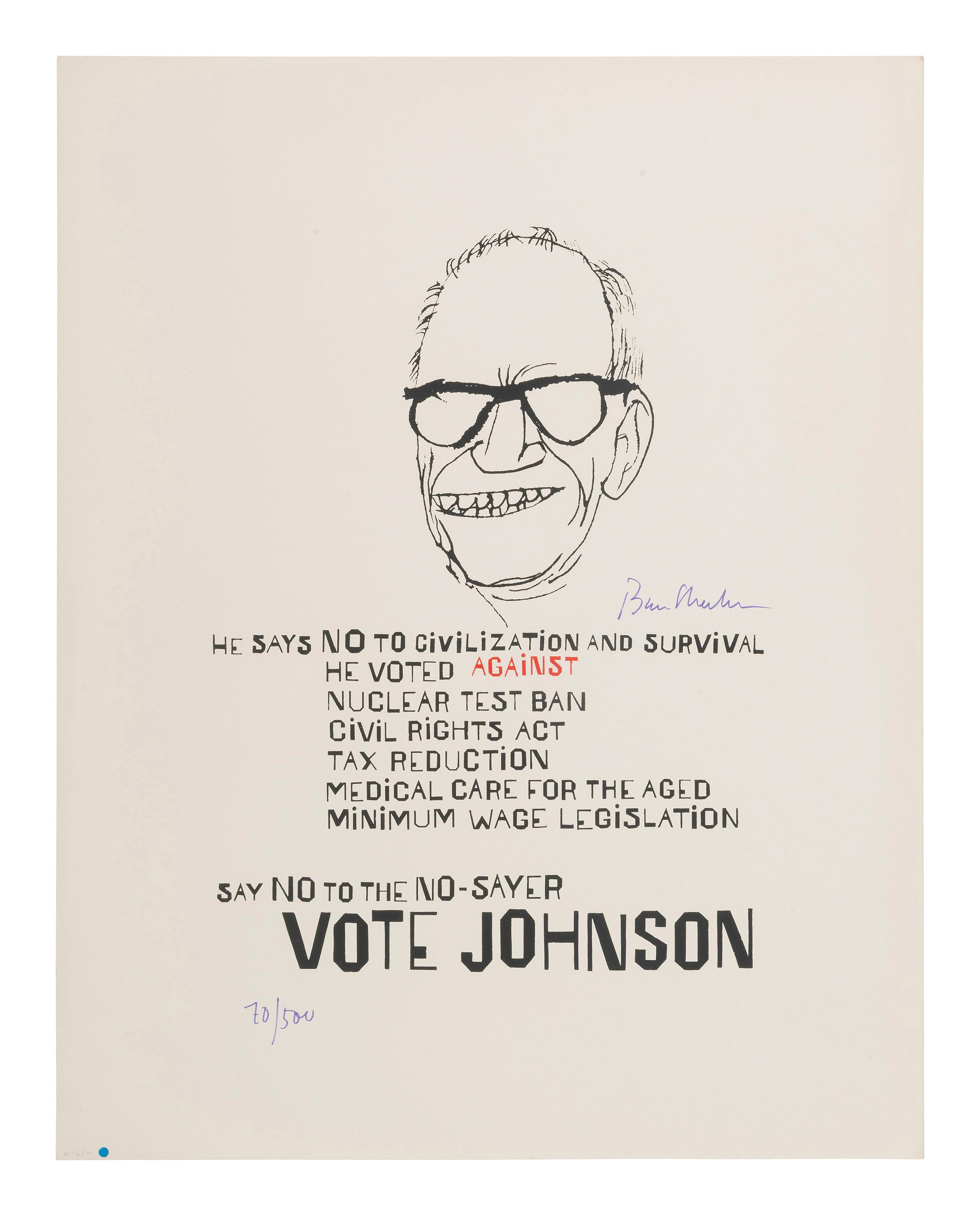[POLITICS] SHAHN, Ben. Say No to the No-Sayer Vote Johnson campaign posters (signed and numbered)