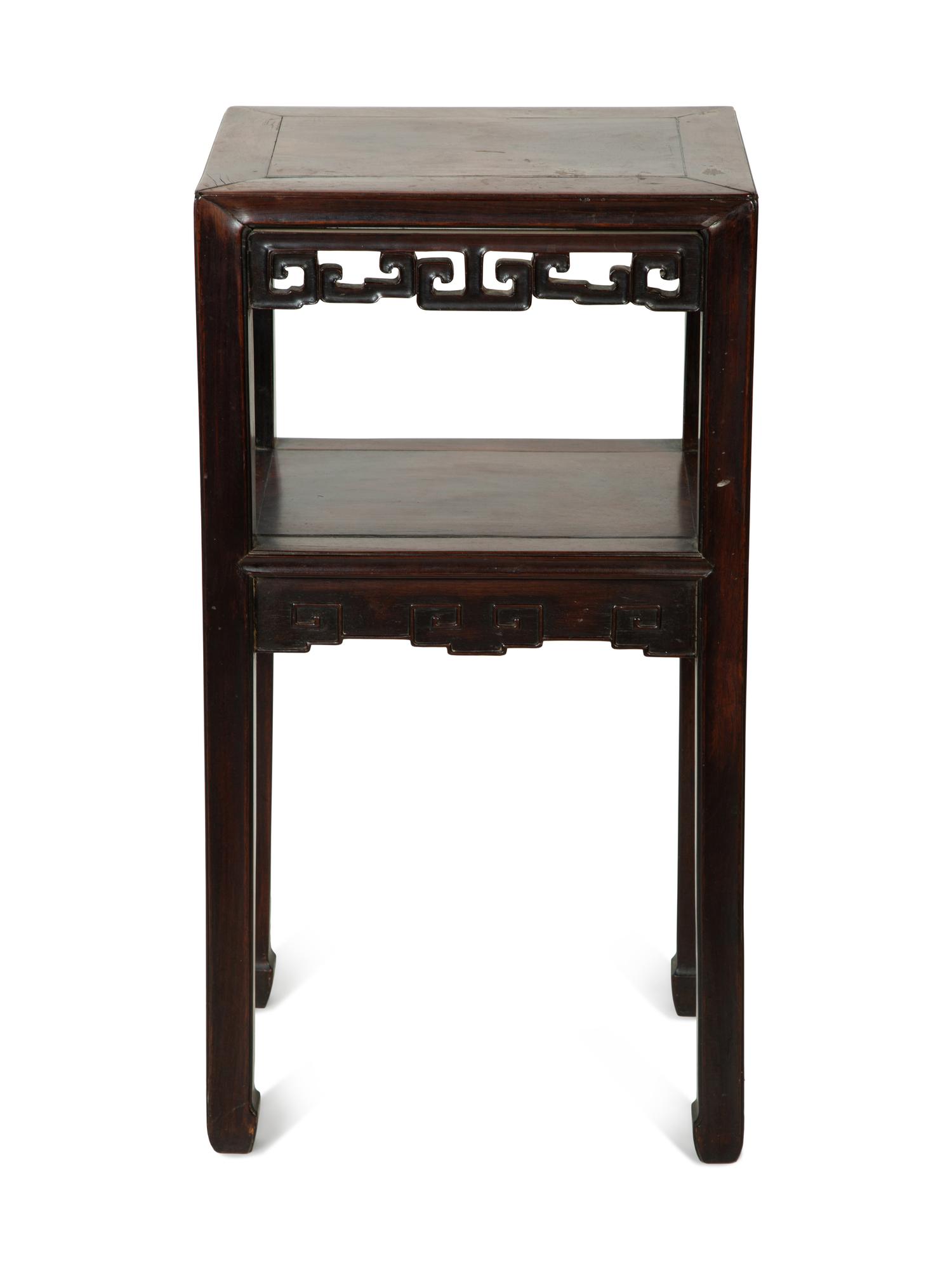 A Chinese Carved Hardwood Two-Tier Table