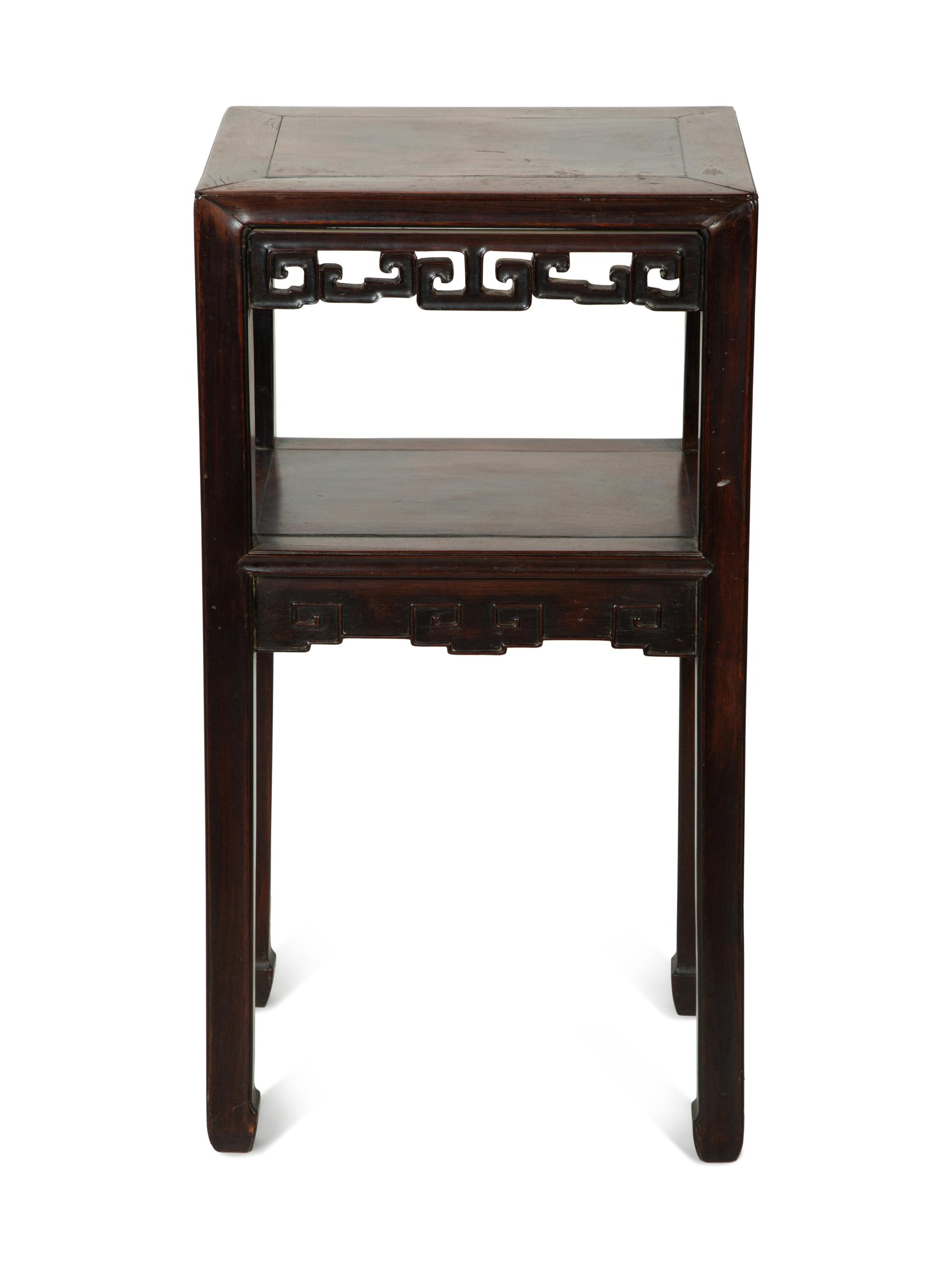 A Chinese Carved Hardwood Two-Tier Table