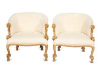 A Pair of Whimsical Rope Frame Low Armchairs