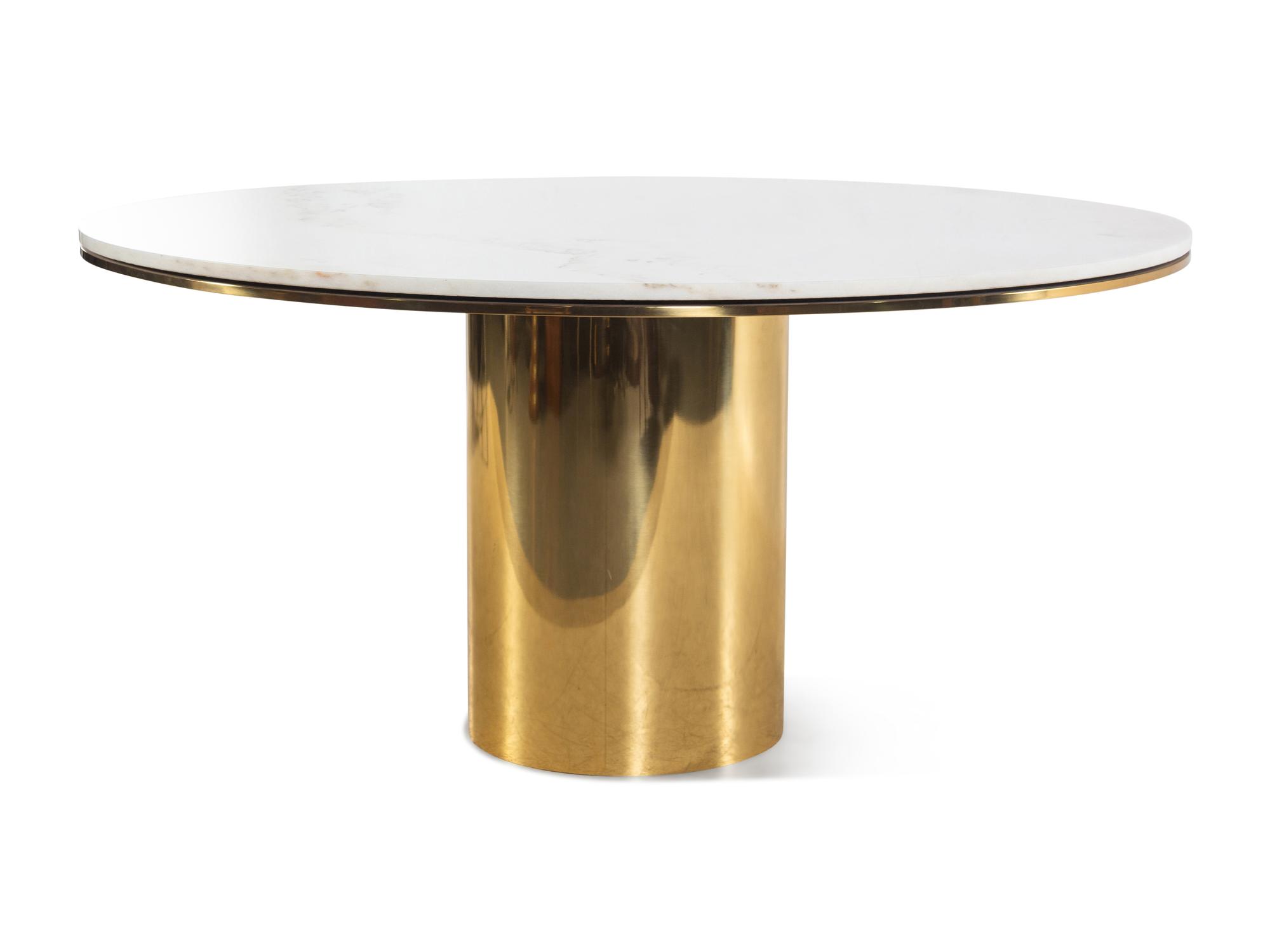 A Brueton Polished Bronze Marble-Top Anello Dining Table