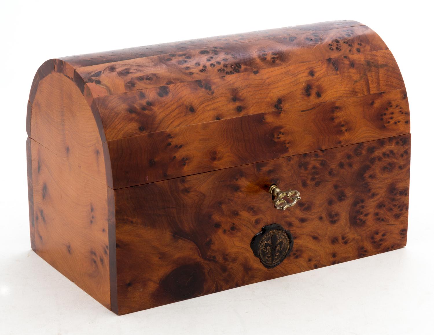 A Burlwood Table Casket Width 7 inches. — 20TH CENTURY