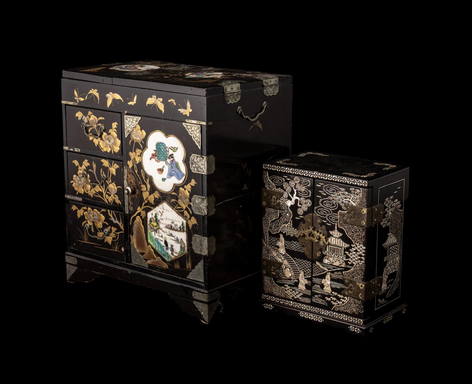 Two Inlaid Black Lacquer Table Chests