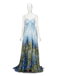 Oscar de la Renta, Printed Strapless Chiffon Gown