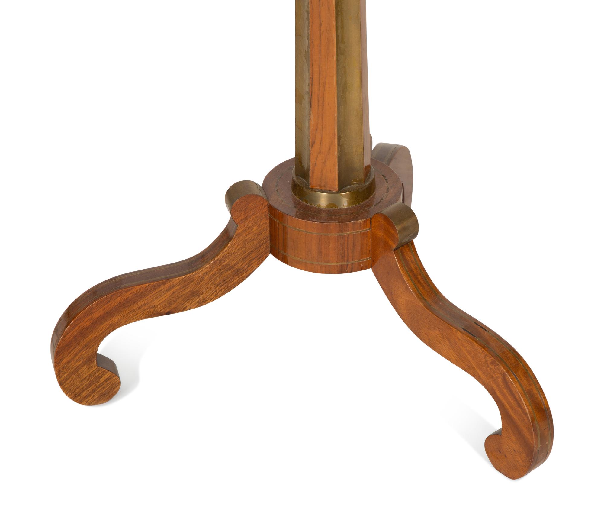 A Pair of Regency Style Hexagonal Top Crossbanded Side Tables with Brass Molded Edge — 20th Century