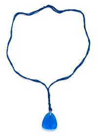 A Blue Pressed Glass 'Cerises' Pendant and Silk Necklace, Lalique, Circa 1920,