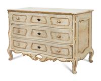 An Italian Rococo Cream-Painted and Parcel Gilt Commode