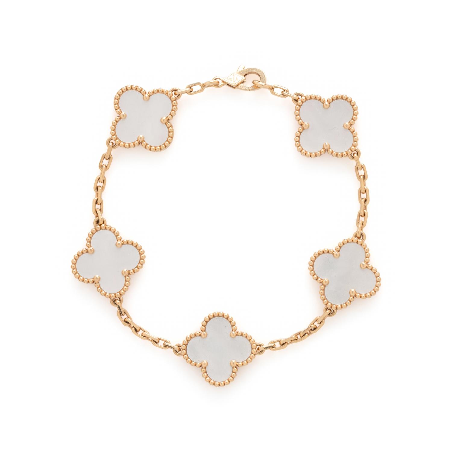 VAN CLEEF & ARPELS, YELLOW GOLD AND MOTHER-OF-PEARL 'ALHAMBRA' BRACELET