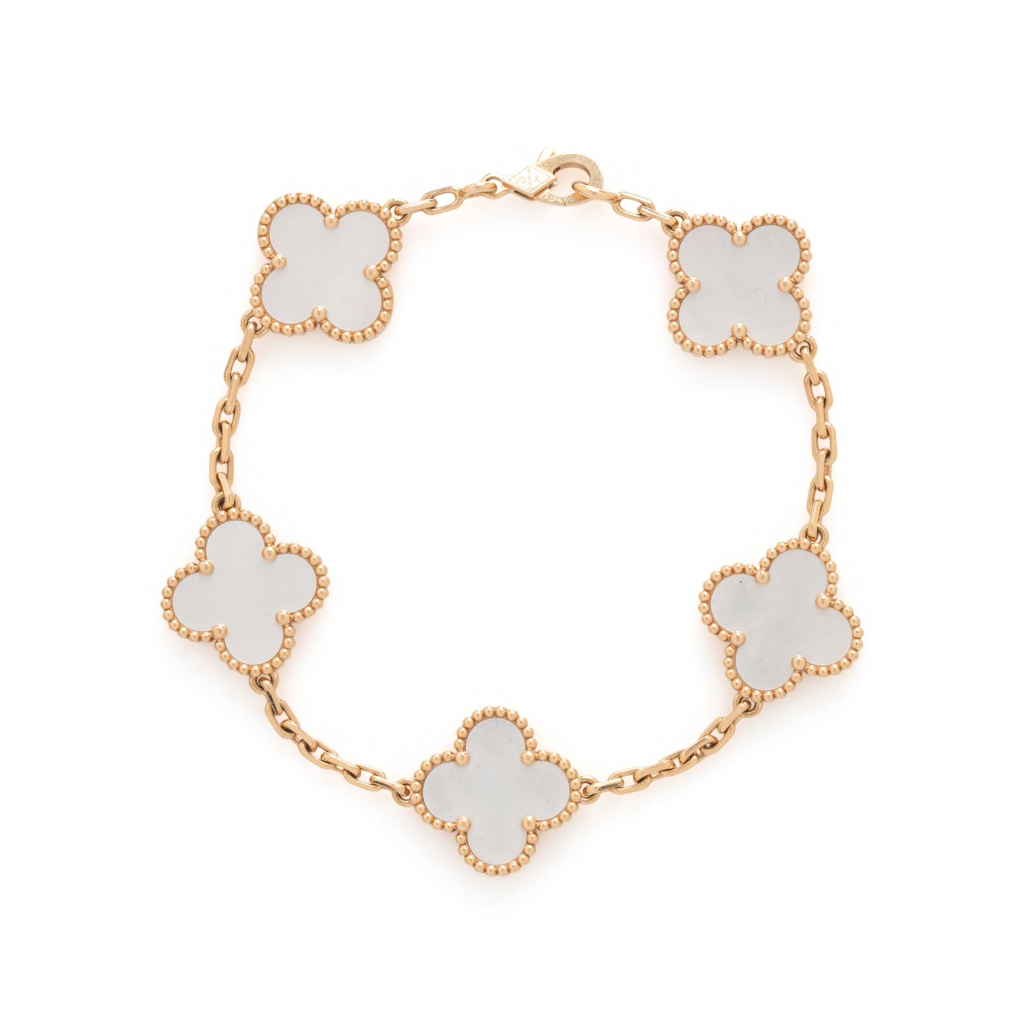 VAN CLEEF & ARPELS, YELLOW GOLD AND MOTHER-OF-PEARL 'ALHAMBRA' BRACELET