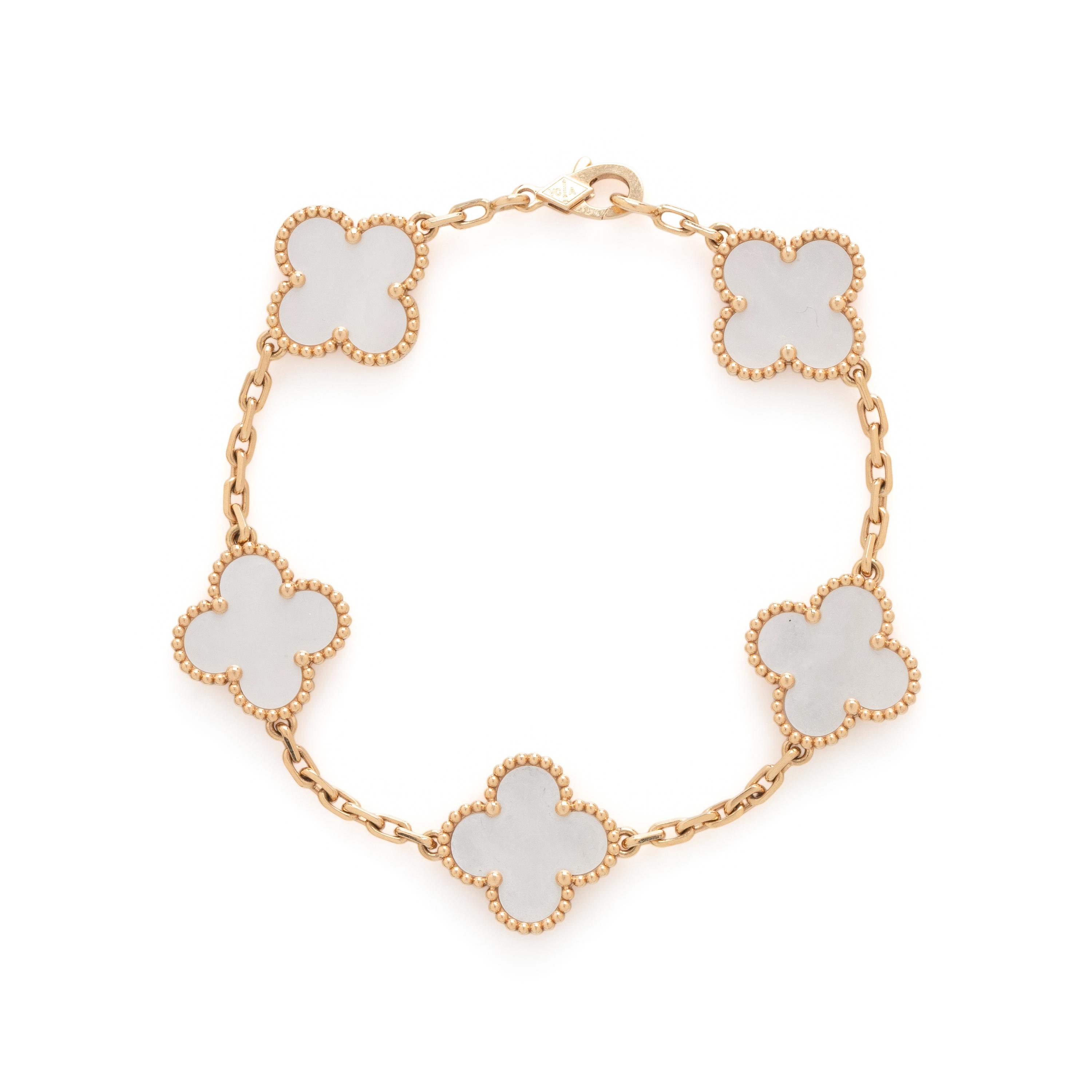VAN CLEEF & ARPELS, YELLOW GOLD AND MOTHER-OF-PEARL 'ALHAMBRA' BRACELET