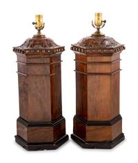 A Pair of English Mahogany Letterboxes Converted to Lamps