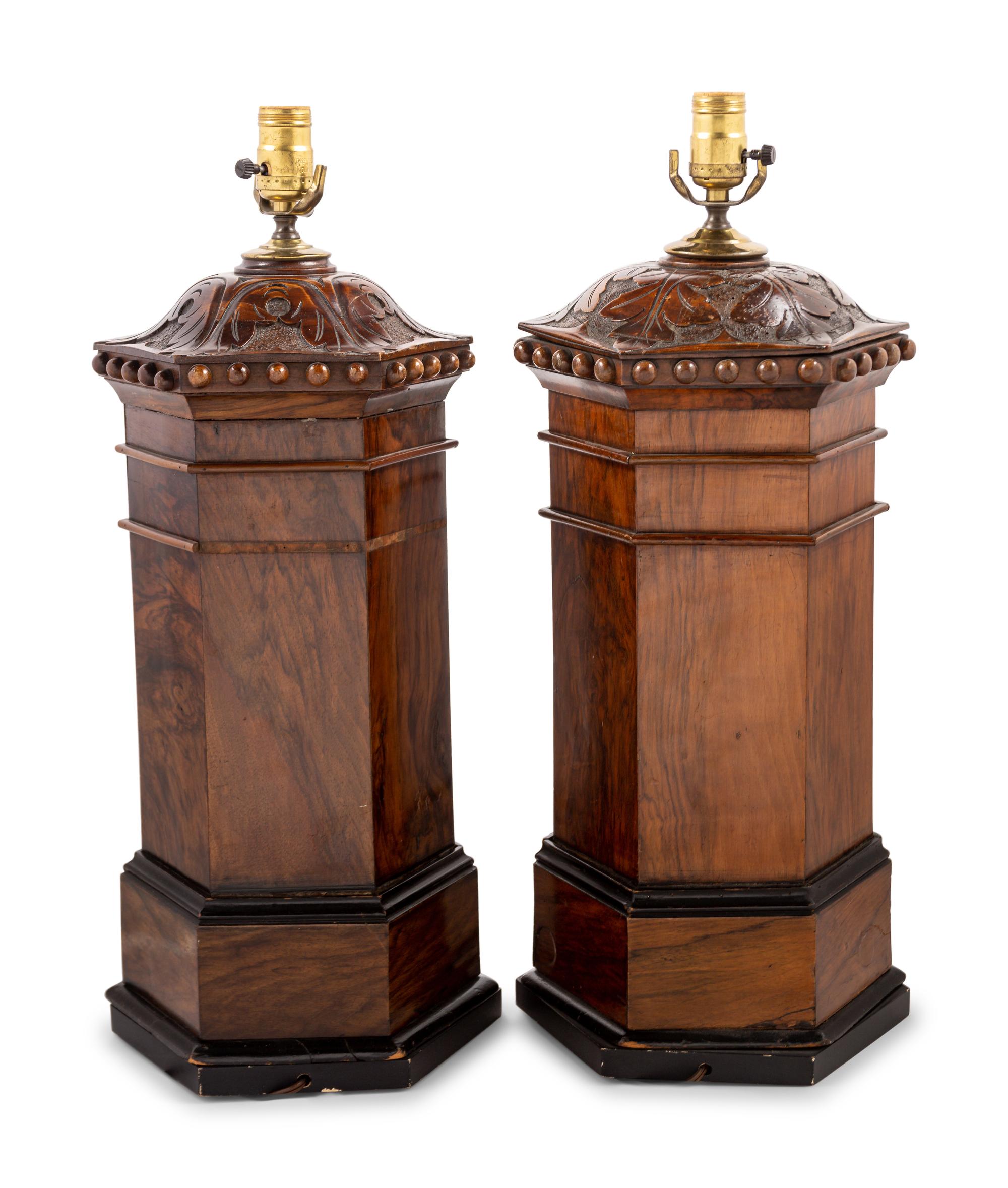 A Pair of English Mahogany Letterboxes Converted to Lamps