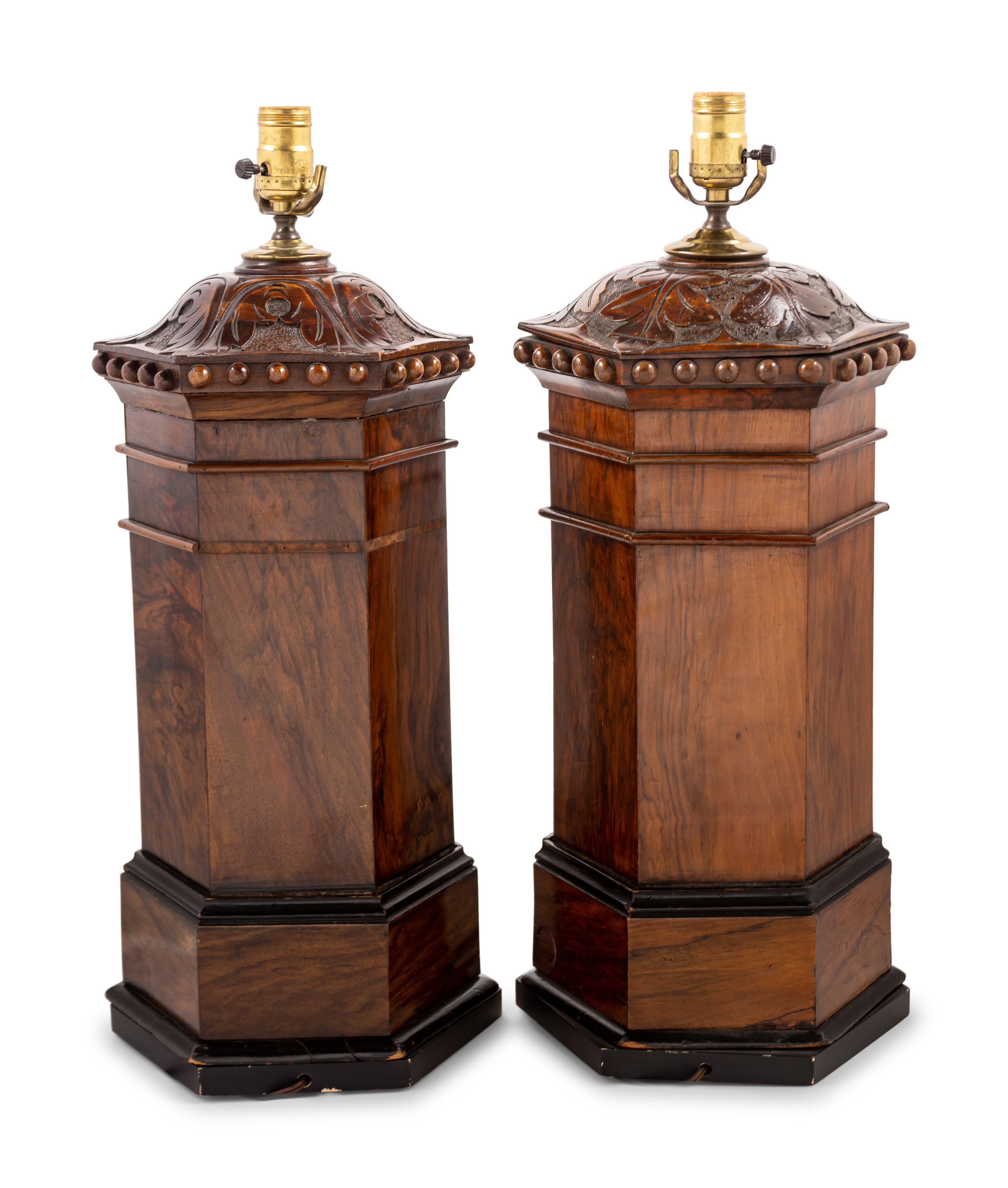 A Pair of English Mahogany Letterboxes Converted to Lamps