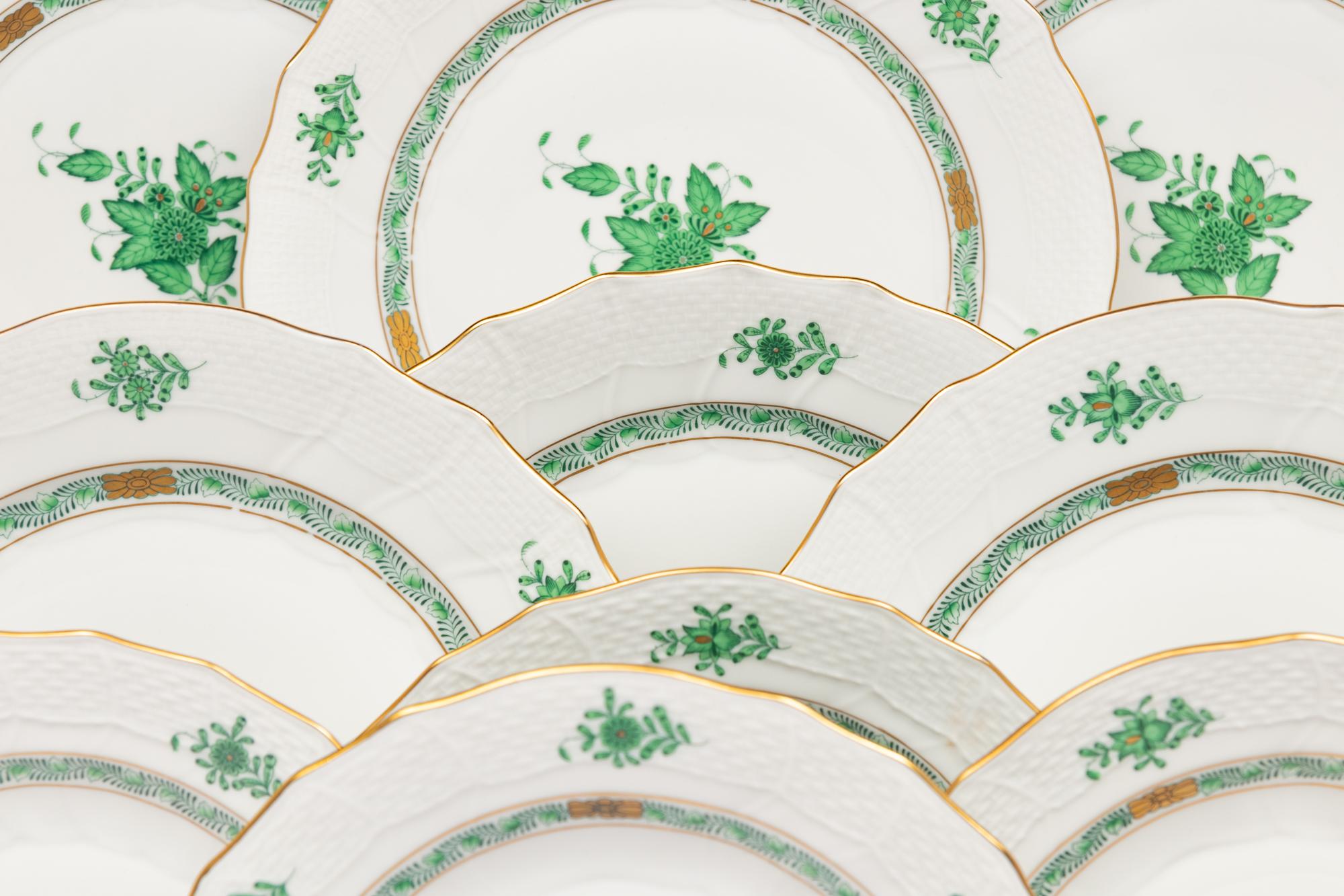 Two Sets of Herend Chinese Bouquet Green Plates