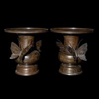 A Pair of Japanese Inlaid Bronze 'Butterfly' Vases, Late Edo/Early Meiji Period