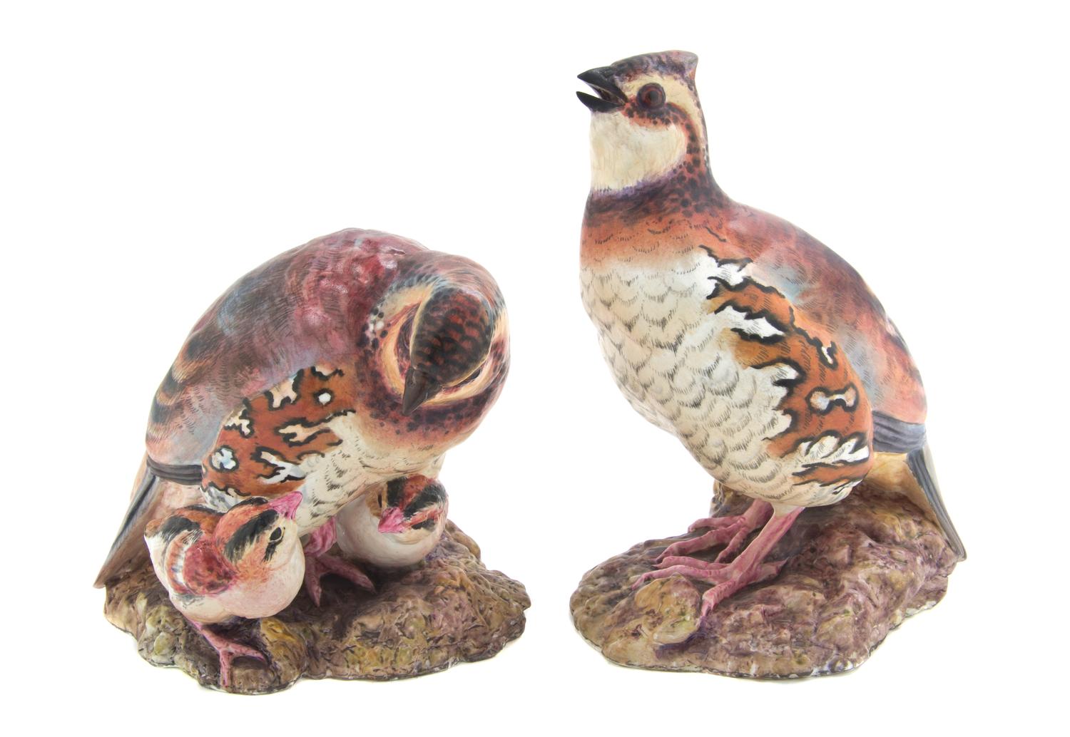 A Pair of Royal Worcester Dorothy Doughty Birds, Bob White Quail, Height of taller 6 1/4 inches.