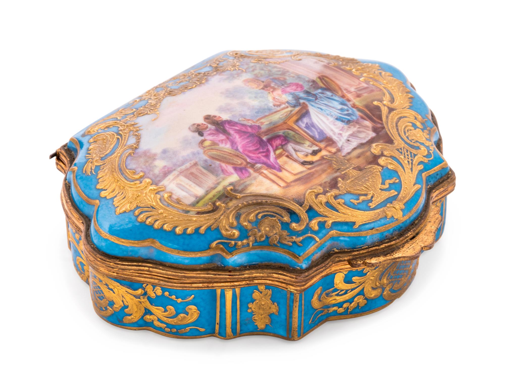 Two Sèvres Style Painted and Parcel Gilt Celeste Blue-Ground Porcelain Articles