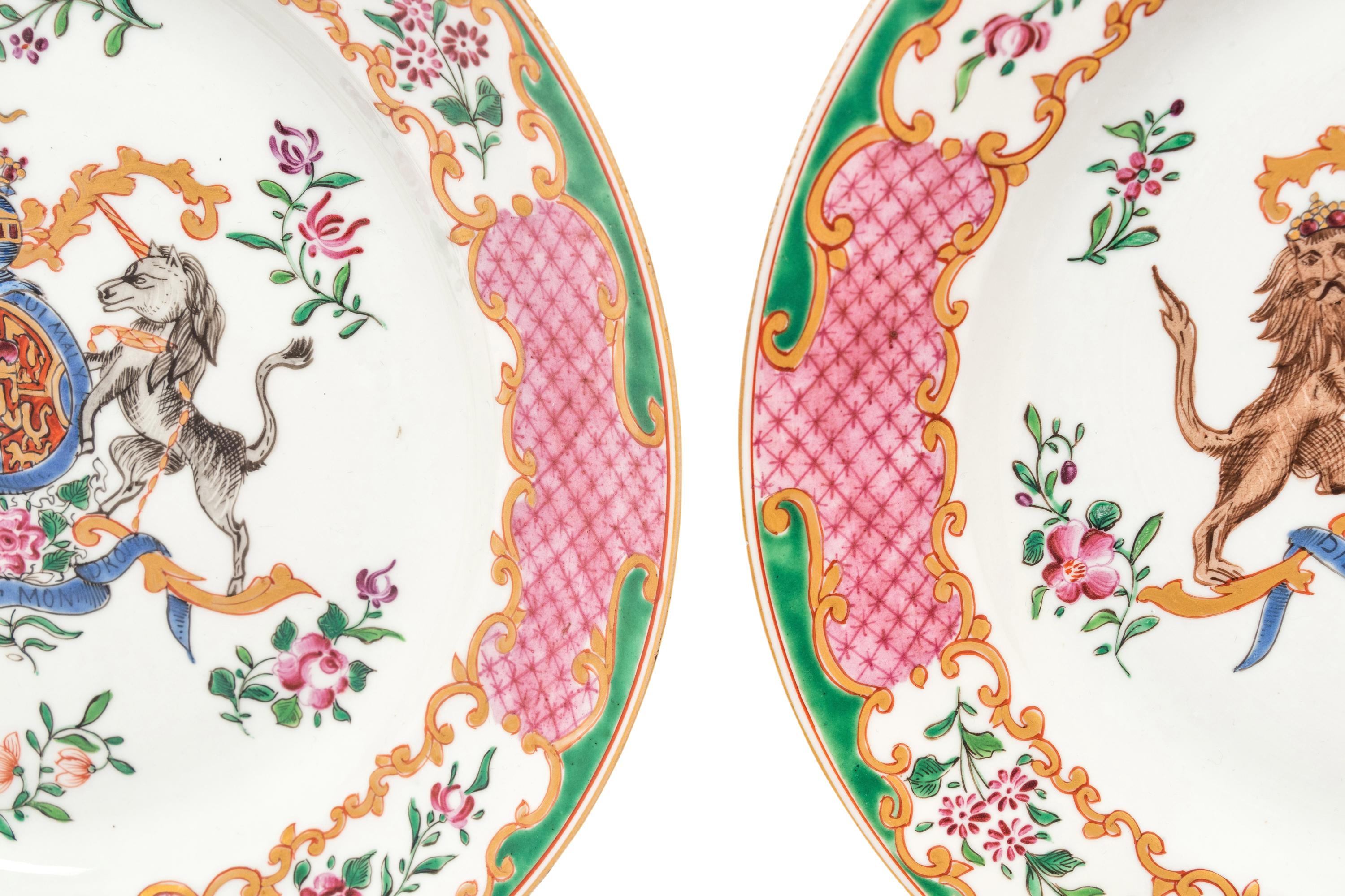 A Pair of Samson Famille Rose Porcelain Armorial Dinner Plates