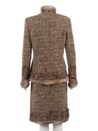 Oscar de la Renta Embellished Two-Piece Skirt Ensemble Trimmed with Rabbit Fur