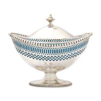 An Engraved and Pierced Coin Silver Glass-Lined Sugar Basket
